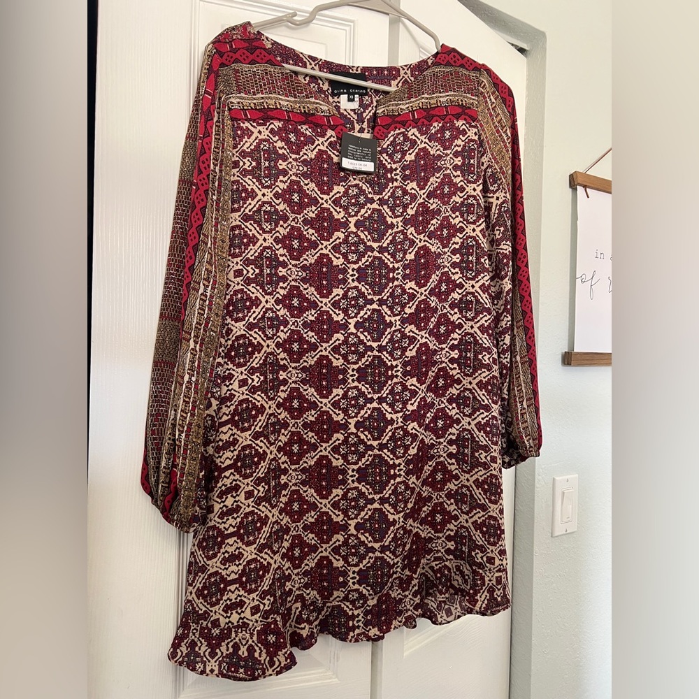 Atina Cristina NWT Women's Red and Black Patterned Dress